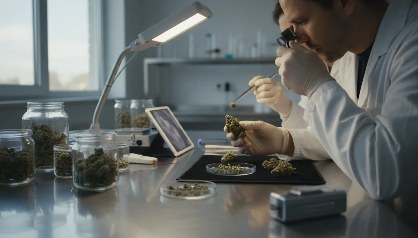 Hemp flower being inspected for quality control standards